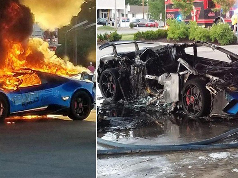 بالفيديو: احتراق لامبورجيني هوراكان بالكامل في محطة وقود أمريكية!